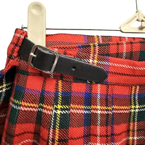 Vintage 70s Edinburgh Woolen Mill Kilt Wrap Skirt Women's Red Multi Plaid Belted - Picture 8 of 10